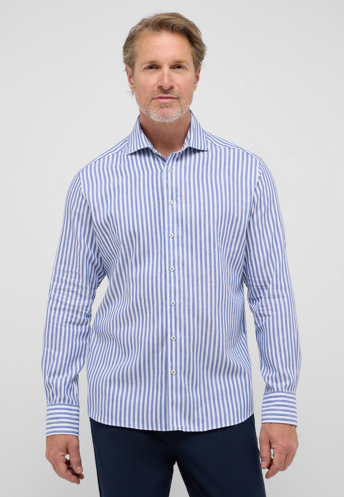 Soft Tailoring Striped Cotton/Linen Modern Fit