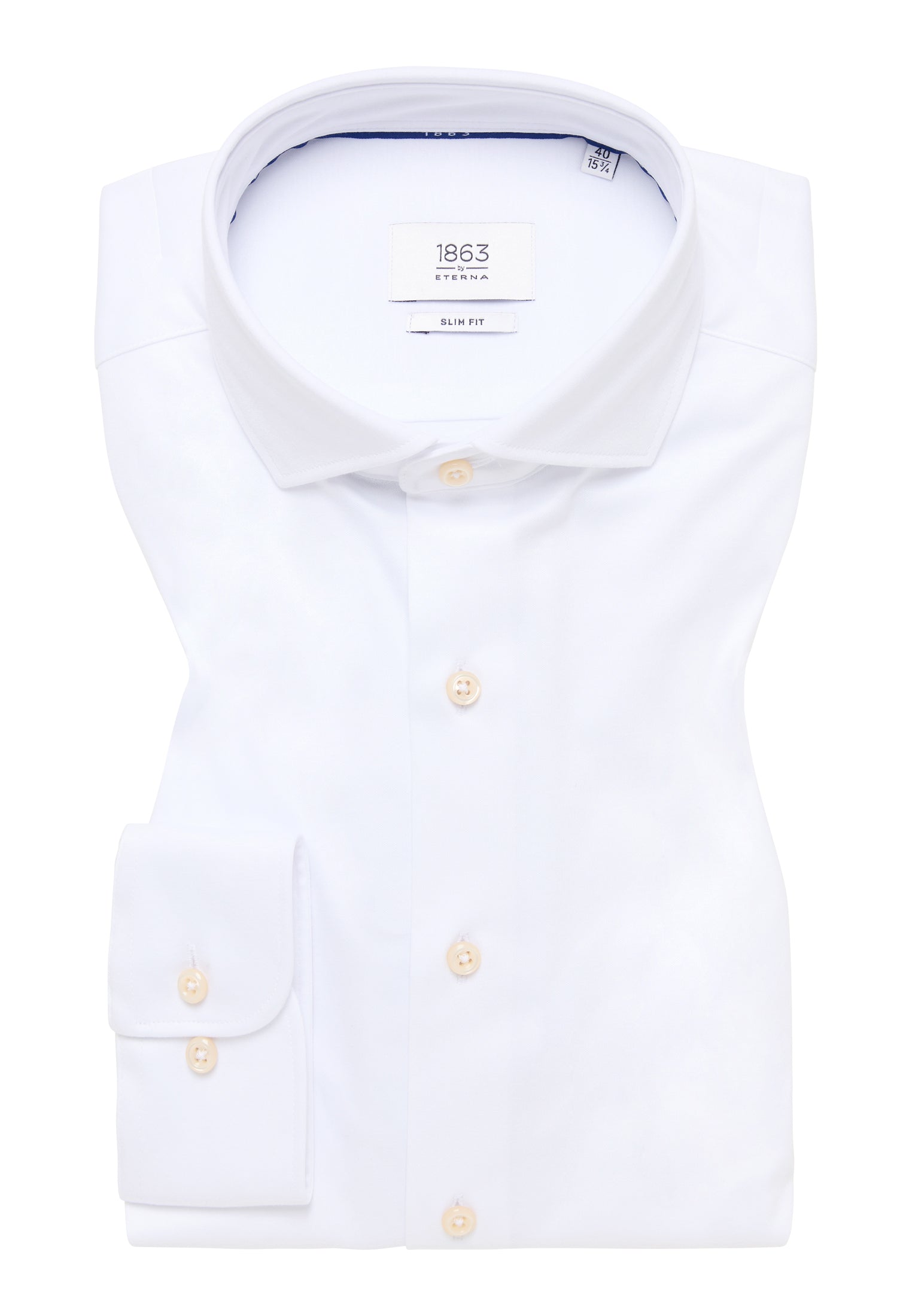 ETERNA Camicia Uomo Slim Fit Jersey Manica Lunga - Bianco 42 - Collo Shark, Stiro Facile